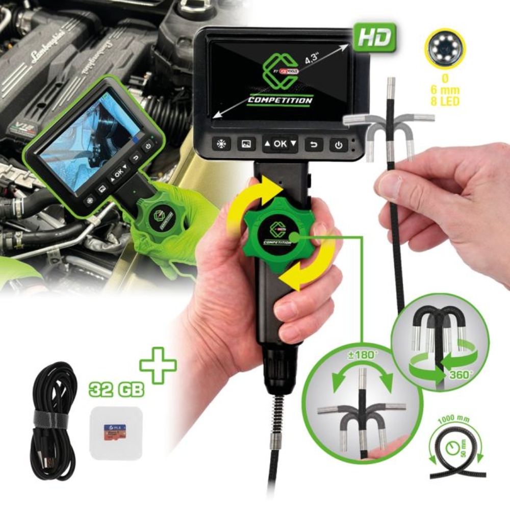 Vidéoscope COMPETITION HD avec sonde de caméra frontale flexible 180° et 0° D6,0 mm - KS TOOLS - 512.4600