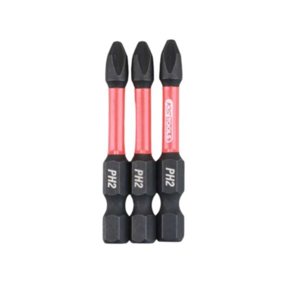 Lot de 3 embouts à chocs 1/4'' PH2, L50mm - KS TOOLS - 515.2353F