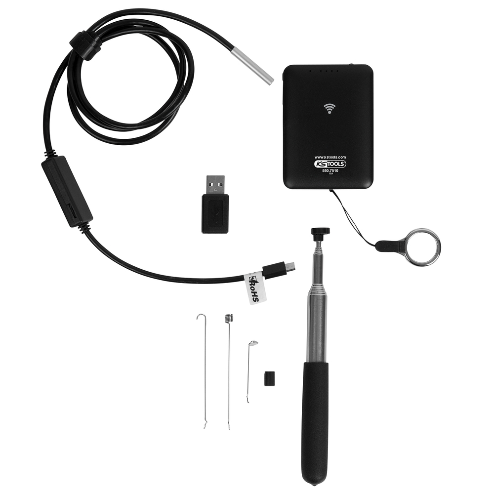 Vidéoscope Wifi avec sonde Diam. 5,5 mm 0° HD, 8 pcs KS TOOLS - 550.7510