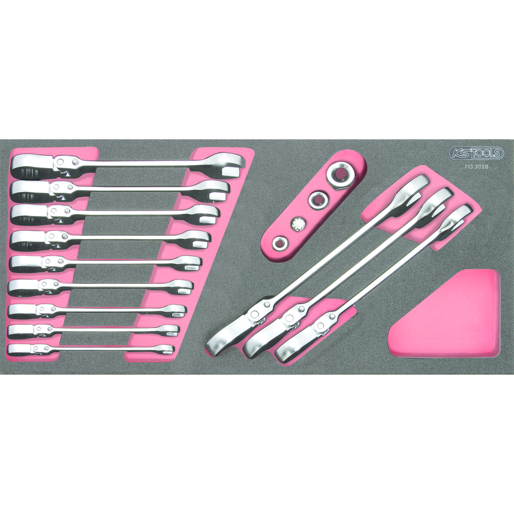 Module de clés mixtes à cliquet à tête inclinable à verrouillage GEARplus avec adaptateurs 16 pcs KS TOOLS - 713.2028