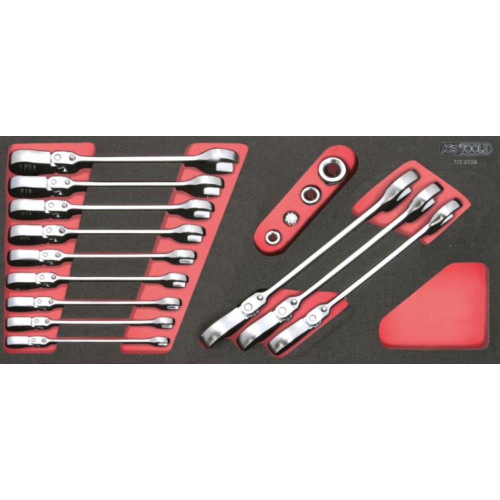 Module de clés mixtes à cliquet à tête inclinable à verrouillage GEARplus avec adaptateurs 16 pcs KS TOOLS - 713.2028