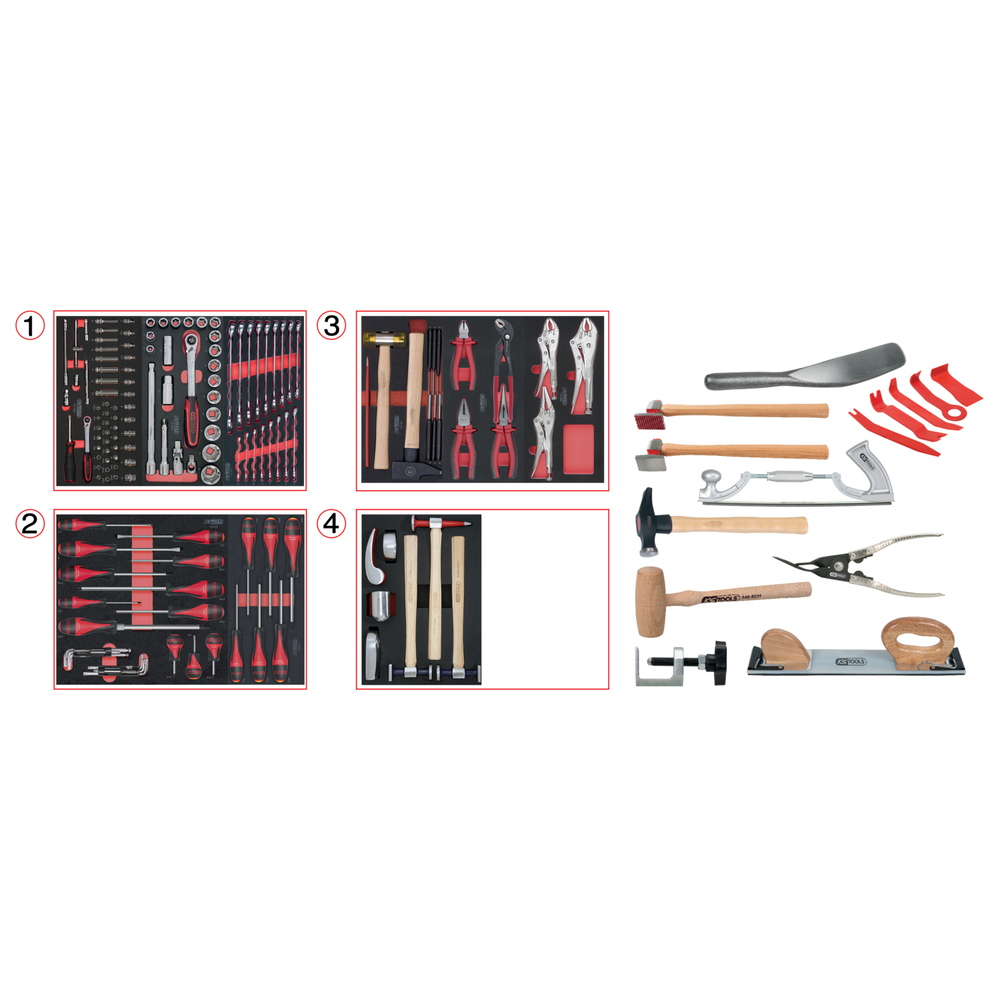 Composition d'outils pour la carrosserie 166 pièces KS TOOLS - 714.0154