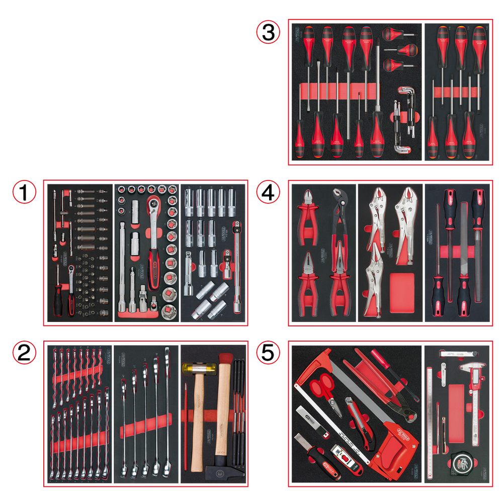 Composition d'outils 5 tiroirs pour servante 187 pièces KS TOOLS - 714.0187
