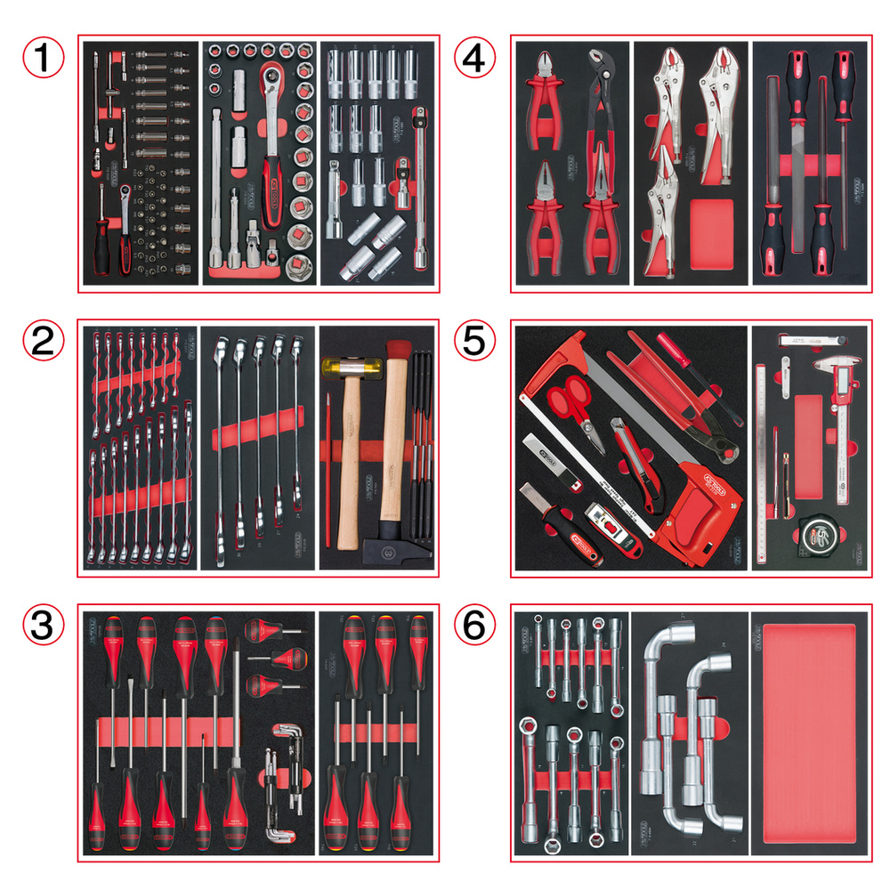 Composition d'outils 6 tiroirs pour servante 202 pièces KS TOOLS - 714.0202