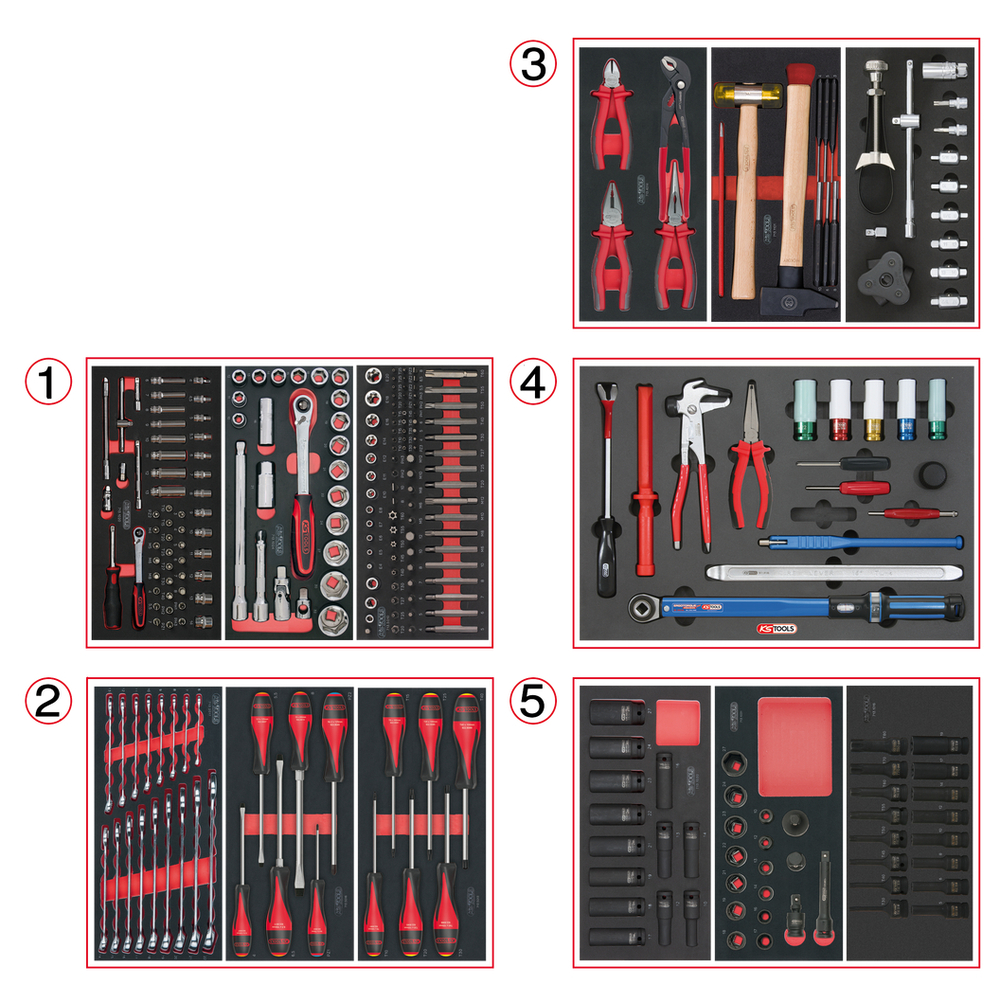 Composition d'outils de service rapide 5 tiroirs pour servante 283 pièces KS TOOLS - 714.0283