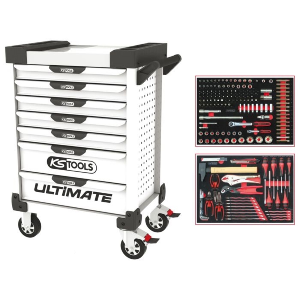 Servante ULTIMATE blanche 7 tiroirs équipée de 184 outils KS TOOLS - 803.7184