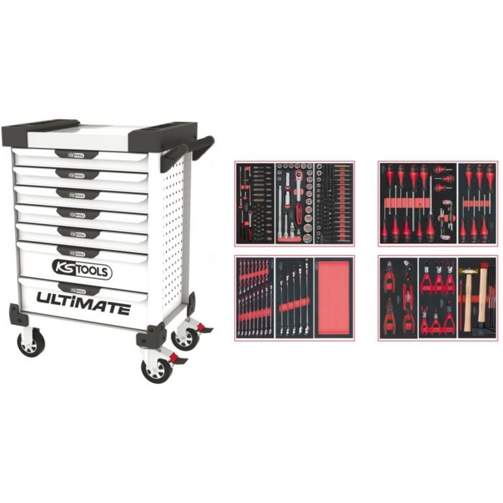 Servante ULTIMATE blanche 7 tiroirs équipée de 241 outils KS TOOLS - 803.7241