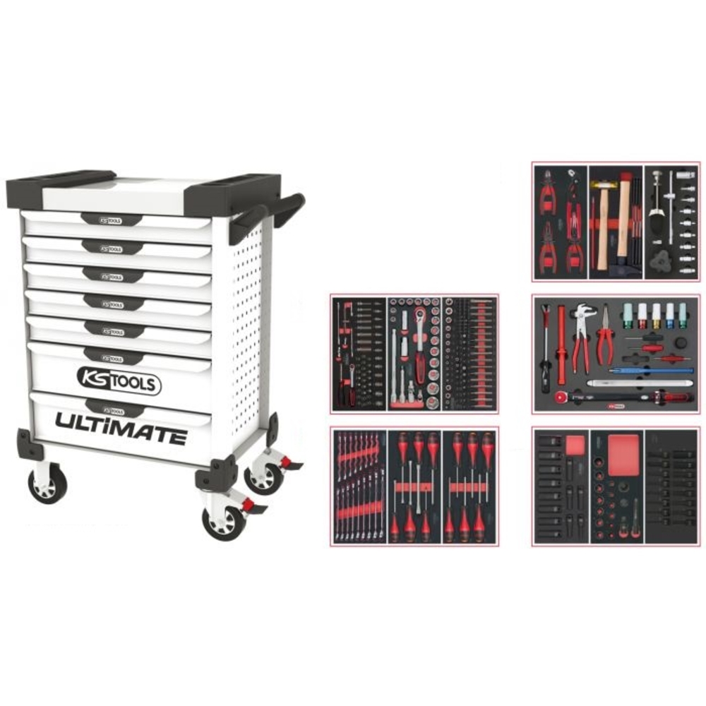 Servante ULTIMATE blanche 7 tiroirs équipée de 283 outils KS TOOLS - 803.7283