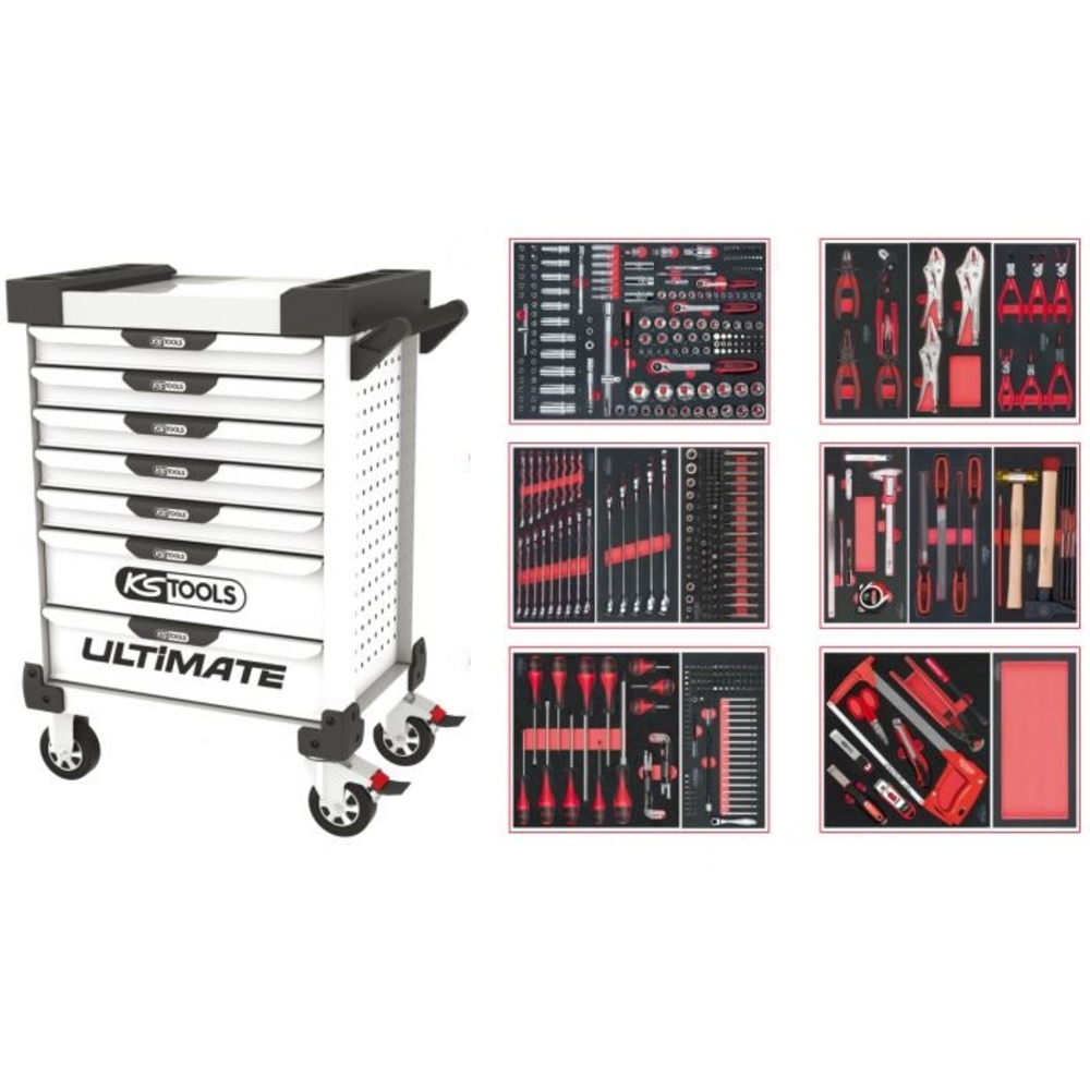 Servante ULTIMATE blanche 7 tiroirs équipée de 455 outils KS TOOLS - 803.7452