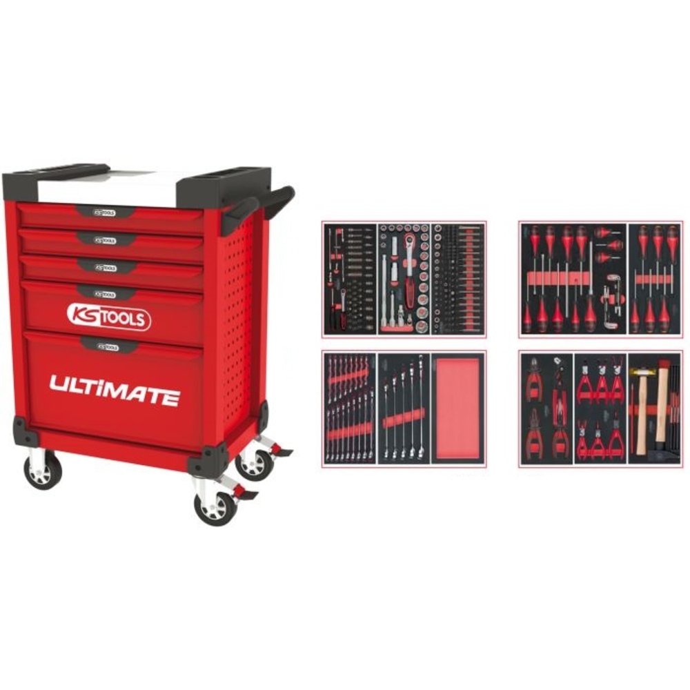 Servante ULTIMATE rouge 5 tiroirs équipée de 241 outils KS TOOLS - 809.5241
