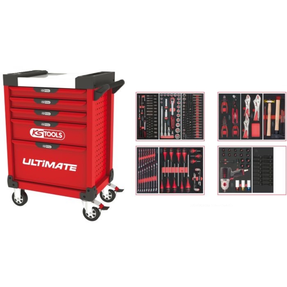 Servante ULTIMATE rouge 5 tiroirs équipée de 263 outils KS TOOLS - 809.5263