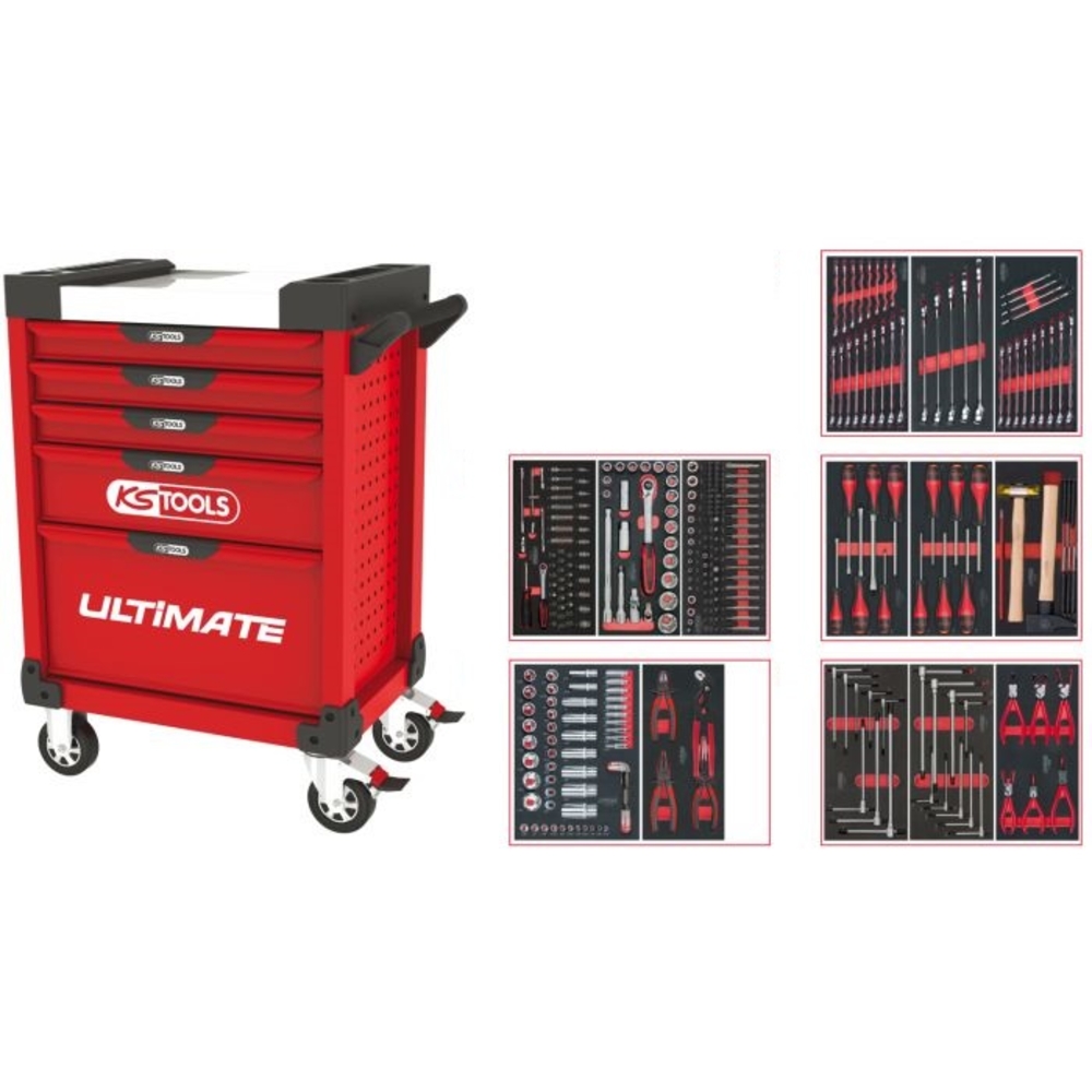Servante ULTIMATE rouge 5 tiroirs équipée de 311 outils KS TOOLS - 809.5311
