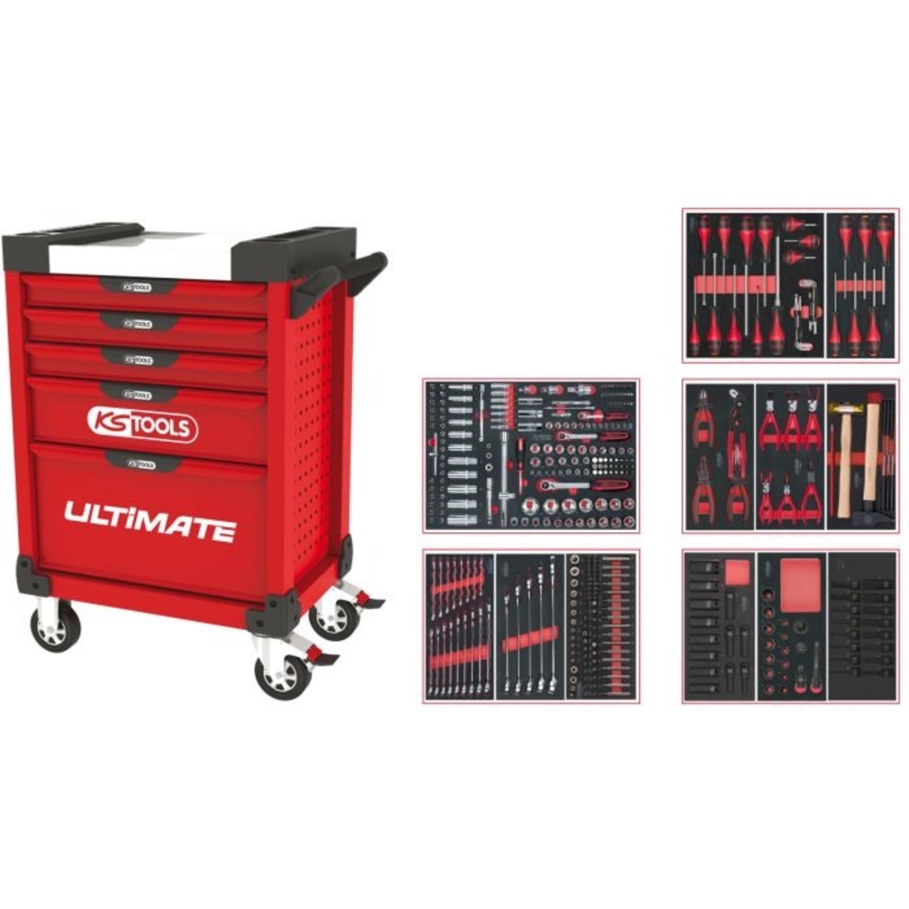 Servante ULTIMATE rouge 5 tiroirs équipée de 384 outils KS TOOLS - 809.5380