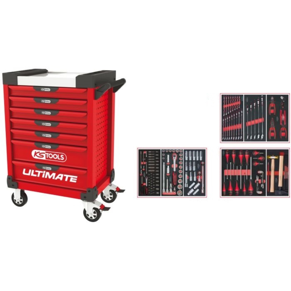 Servante ULTIMATE rouge 7 tiroirs équipée de 158 outils KS TOOLS - 809.7158