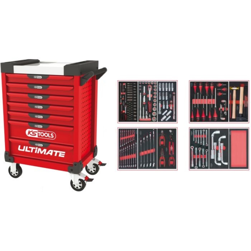 Servante ULTIMATE rouge 7 tiroirs équipée de 173 outils KS TOOLS - 809.7173
