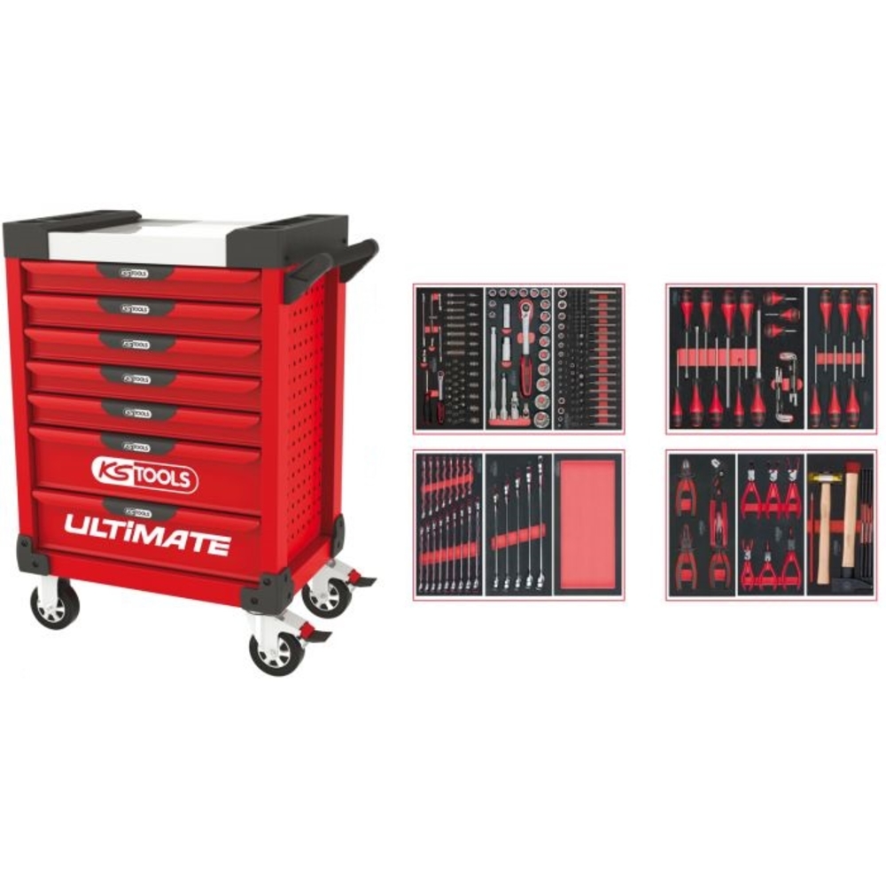 Servante ULTIMATE rouge 7 tiroirs équipée de 241 outils KS TOOLS - 809.7241