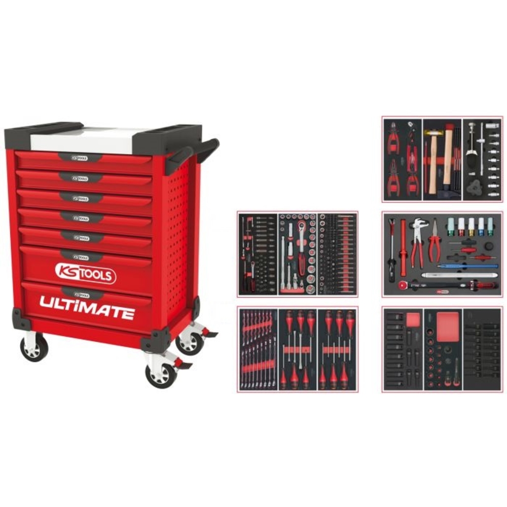 Servante ULTIMATE rouge 7 tiroirs équipée de 283 outils KS TOOLS - 809.7283