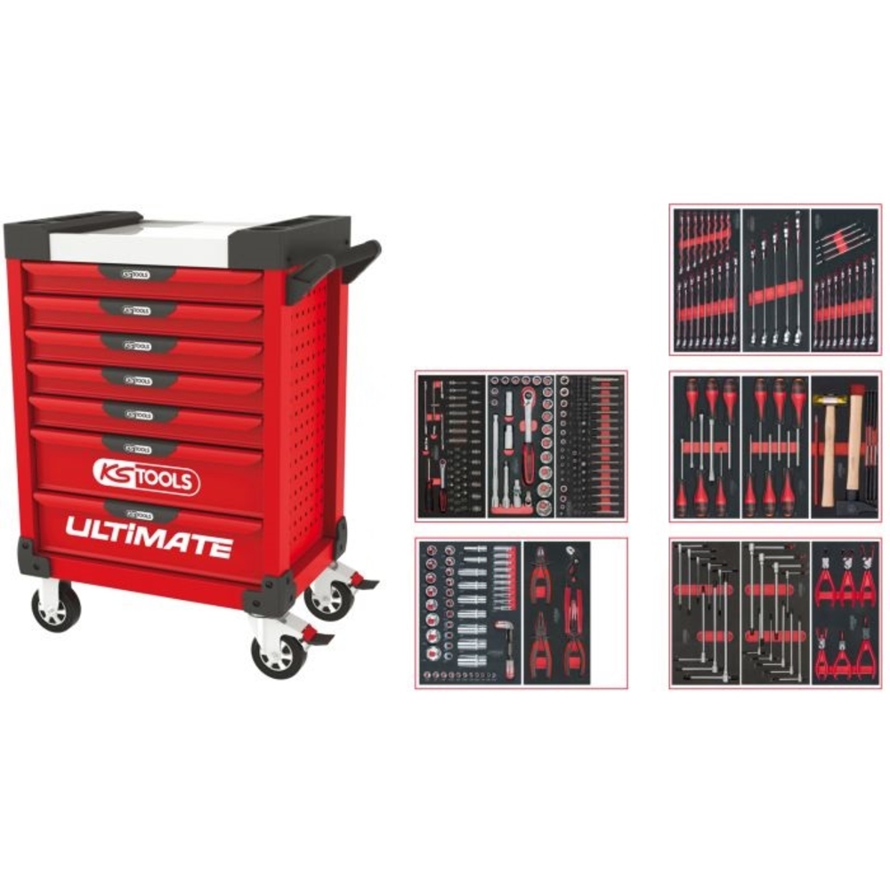 Servante ULTIMATE rouge 7 tiroirs équipée de 311 outils KS TOOLS - 809.7311