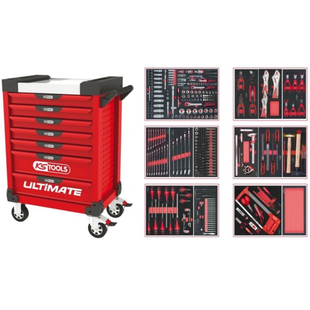 Servante ULTIMATE rouge 7 tiroirs équipée de 455 outils KS TOOLS - 809.7452