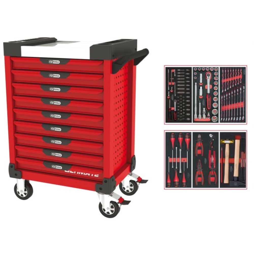 Servante ULTIMATE rouge 9 tiroirs équipée de 114 outils KS TOOLS - 809.9114