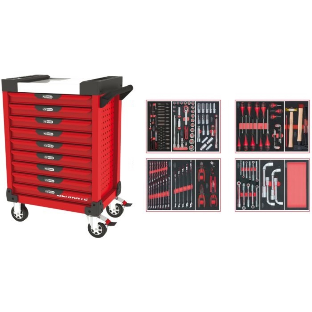 Servante ULTIMATE rouge 9 tiroirs équipée de 173 outils KS TOOLS - 809.9173
