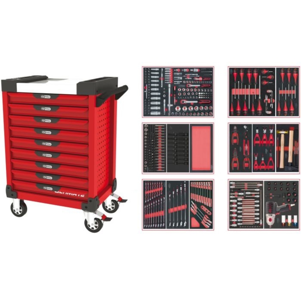 Servante ULTIMATE rouge 9 tiroirs équipée de 429 outils KS TOOLS - 809.9425