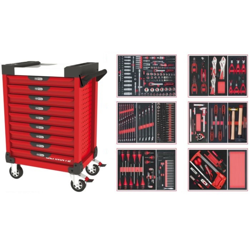 Servante ULTIMATE rouge 9 tiroirs équipée de 455 outils KS TOOLS - 809.9452