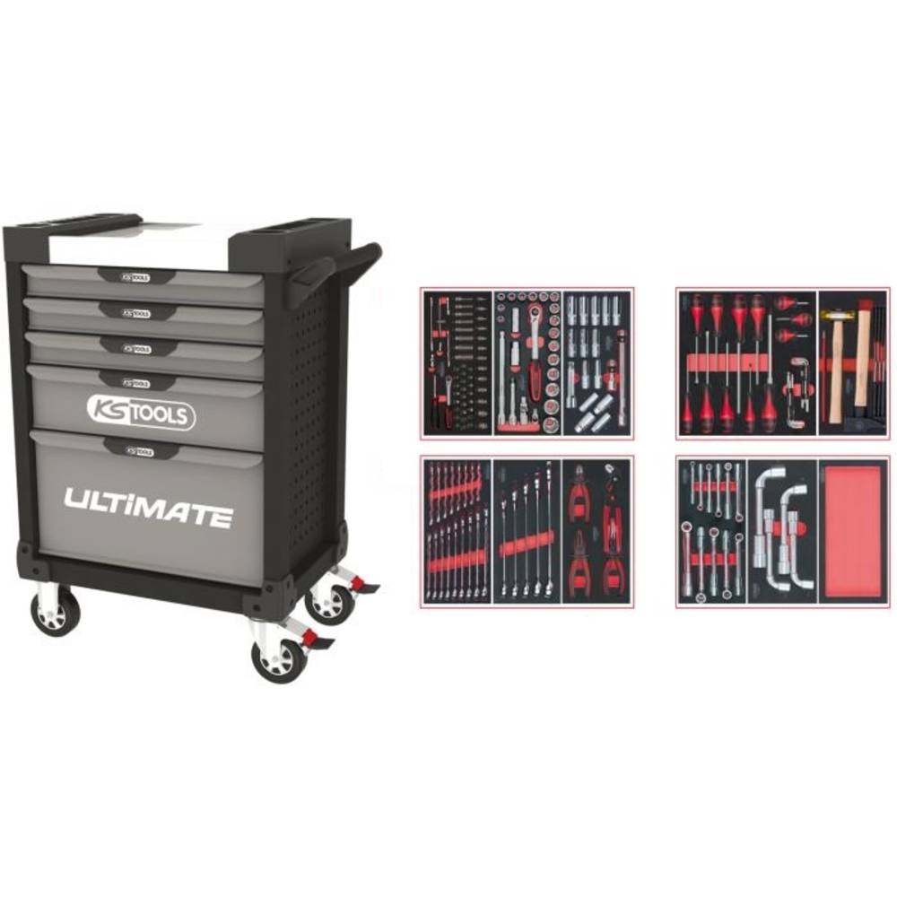 Servante ULTIMATE grise et noire 5 tiroirs équipée de 173 outils KS TOOLS - 816.5173