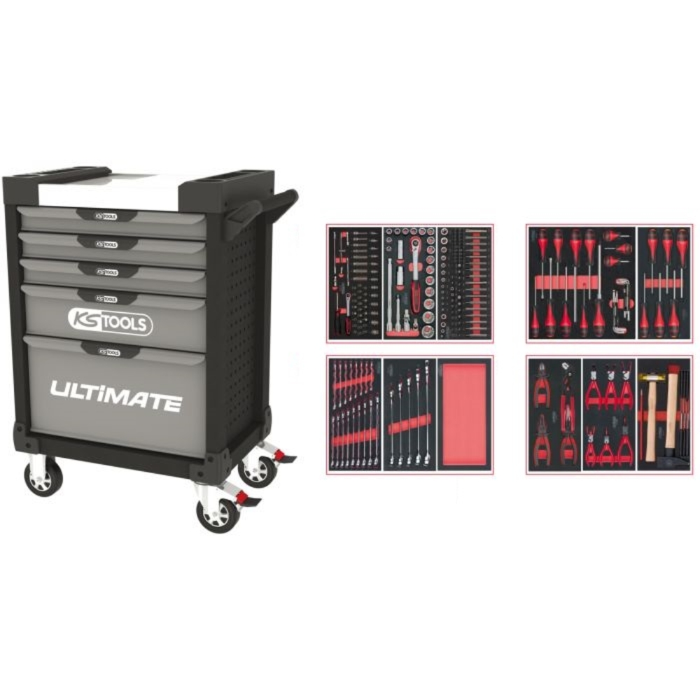 Servante ULTIMATE grise et noire 5 tiroirs équipée de 241 outils KS TOOLS - 816.5241