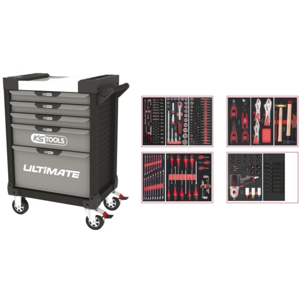 Servante ULTIMATE grise et noire 5 tiroirs équipée de 263 outils KS TOOLS - 816.5263