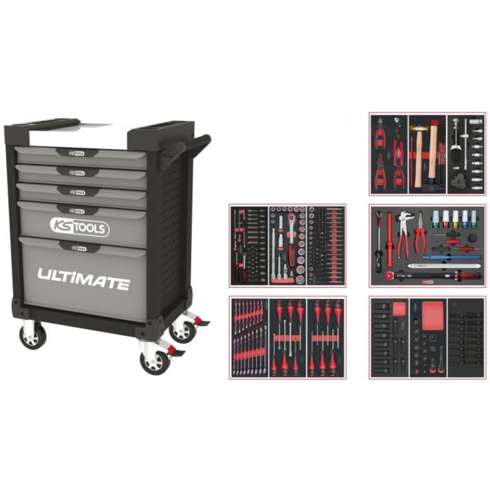 Servante ULTIMATE grise et noire 5 tiroirs équipée de 283 outils KS TOOLS - 816.5283