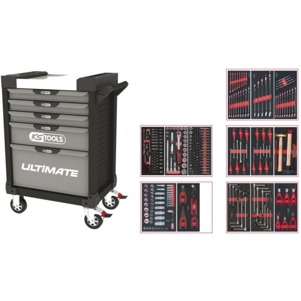 Servante ULTIMATE grise et noire 5 tiroirs équipée de 311 outils KS TOOLS - 816.5311