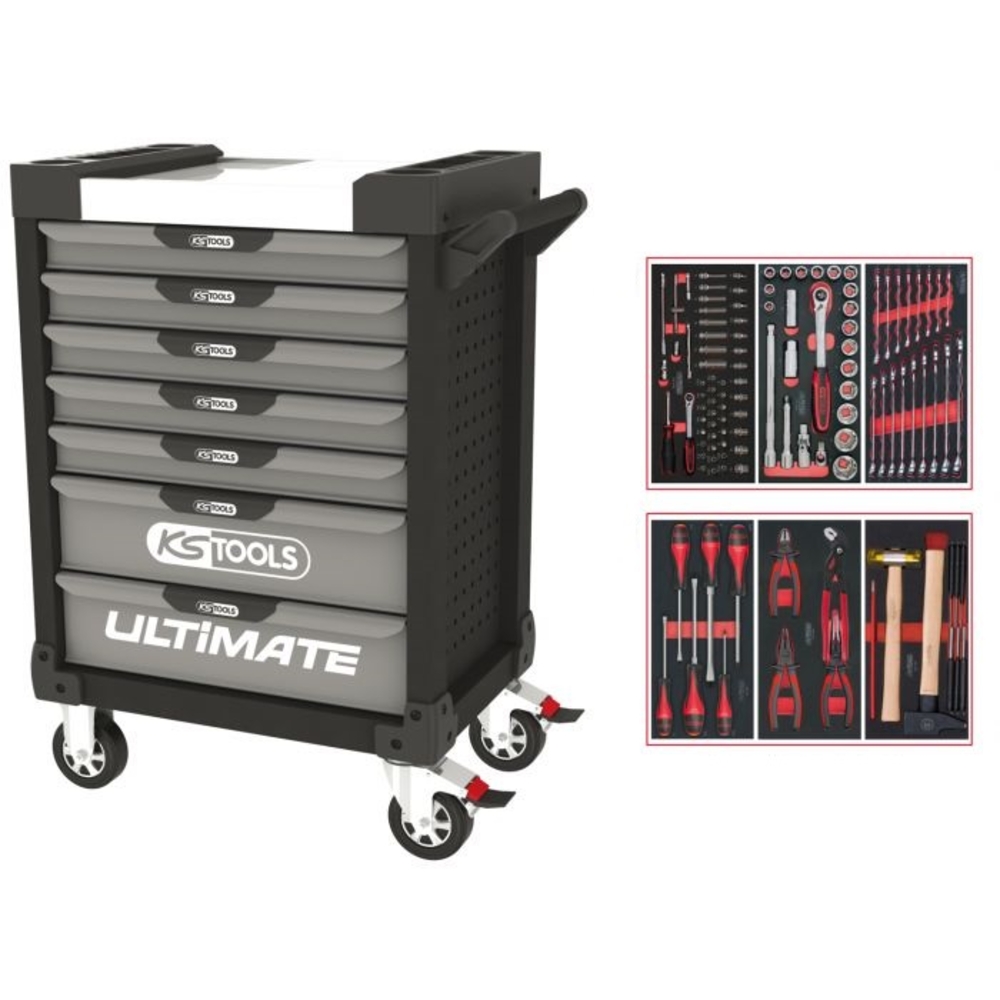 Servante ULTIMATE grise et noire 7 tiroirs équipée de 114 outils KS TOOLS - 816.7114