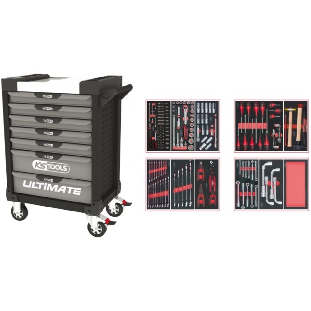 Servante ULTIMATE grise et noire 7 tiroirs équipée de 173 outils KS TOOLS - 816.7173