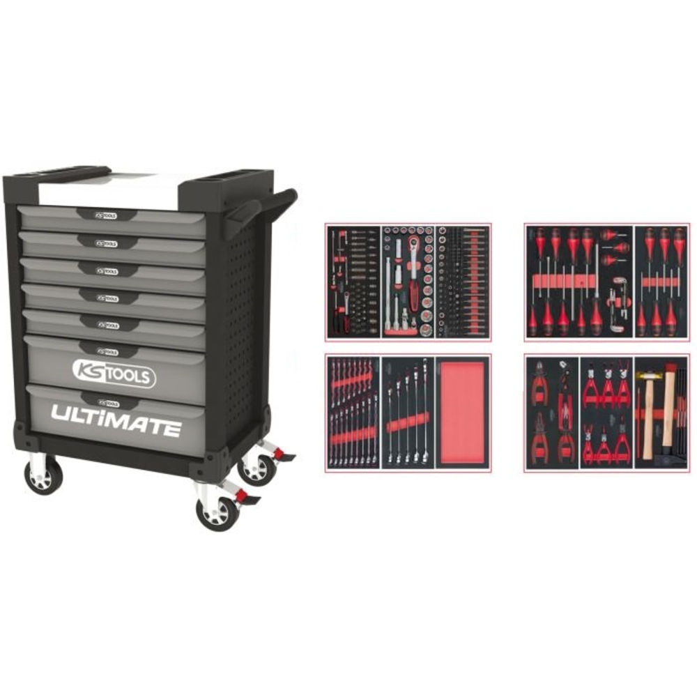 Servante ULTIMATE grise et noire 7 tiroirs équipée de 241 outils KS TOOLS - 816.7241