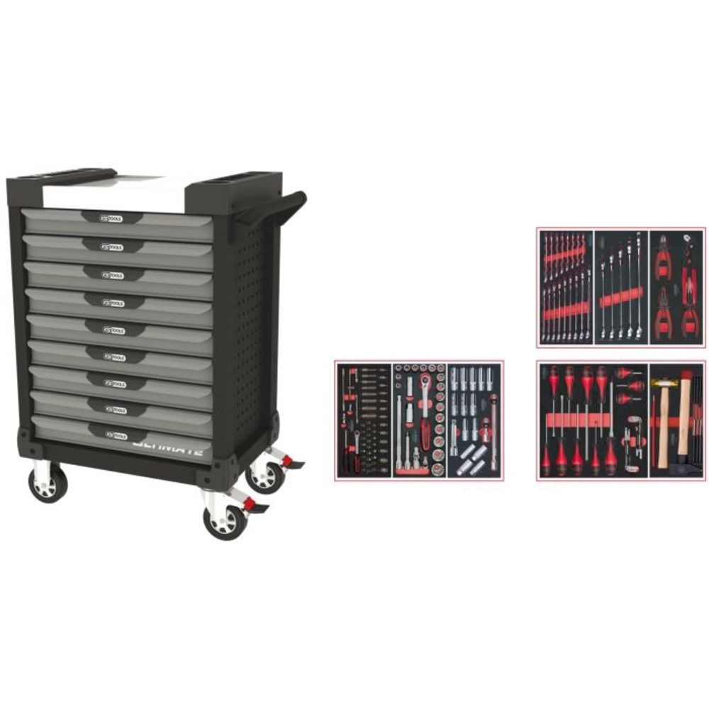 Servante ULTIMATE grise et noire 9 tiroirs équipée de 158 outils KS TOOLS - 816.9158