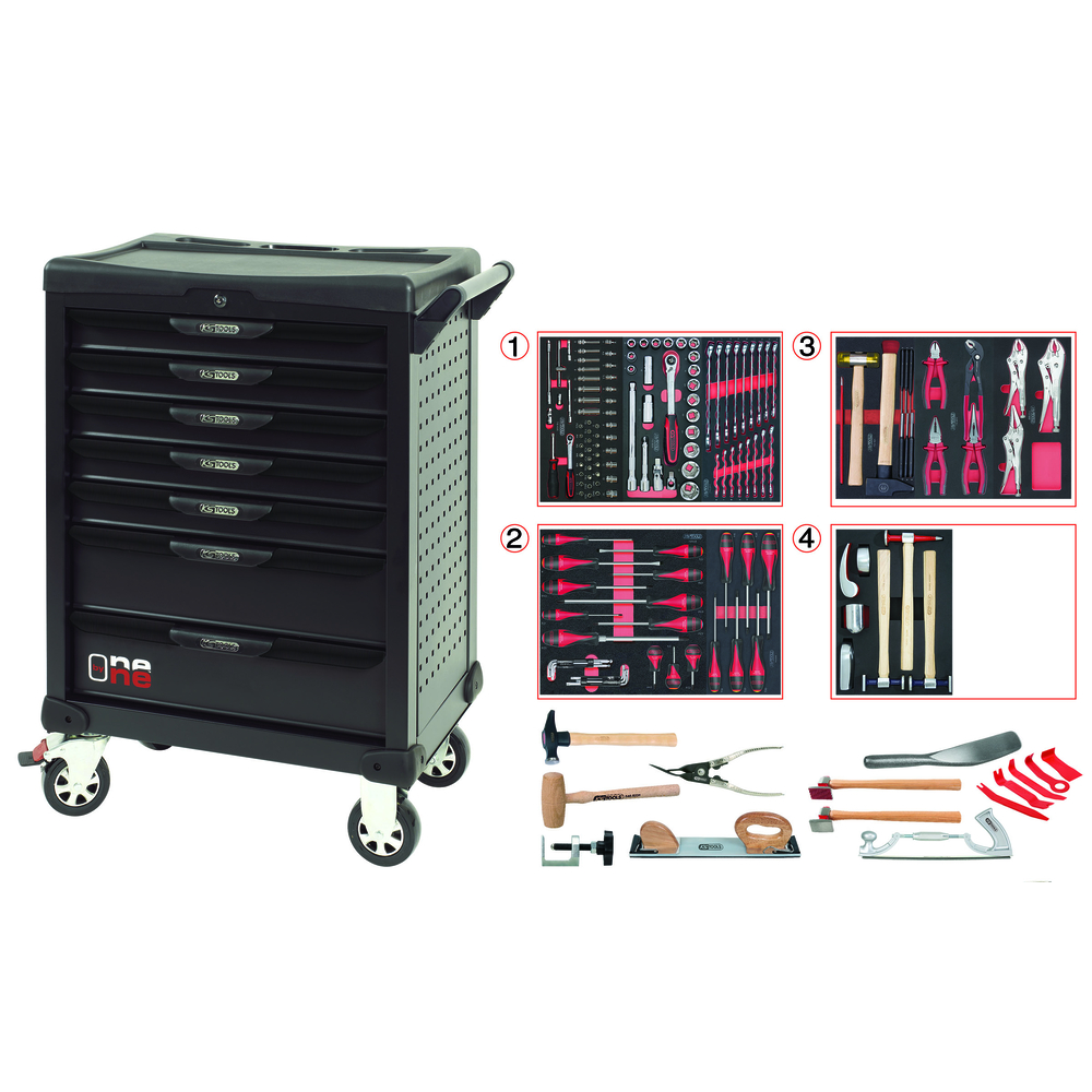 Servante OnebyOne 7 tiroirs avec composition d'outils pour la carrosserie, 166 pièces KS TOOLS - 823.7154