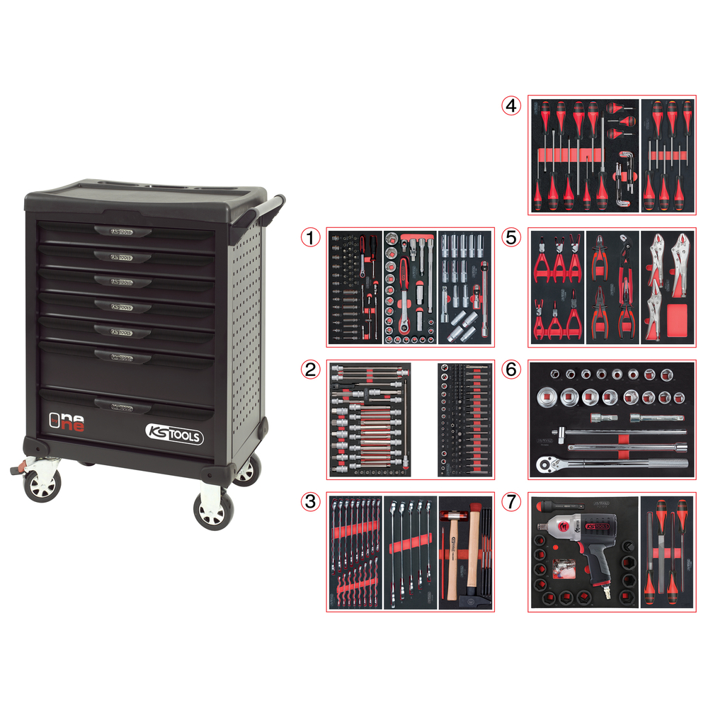 Servante ONE BY ONE 7 tiroirs équipés de 337 outils - KS TOOLS - 823.7337