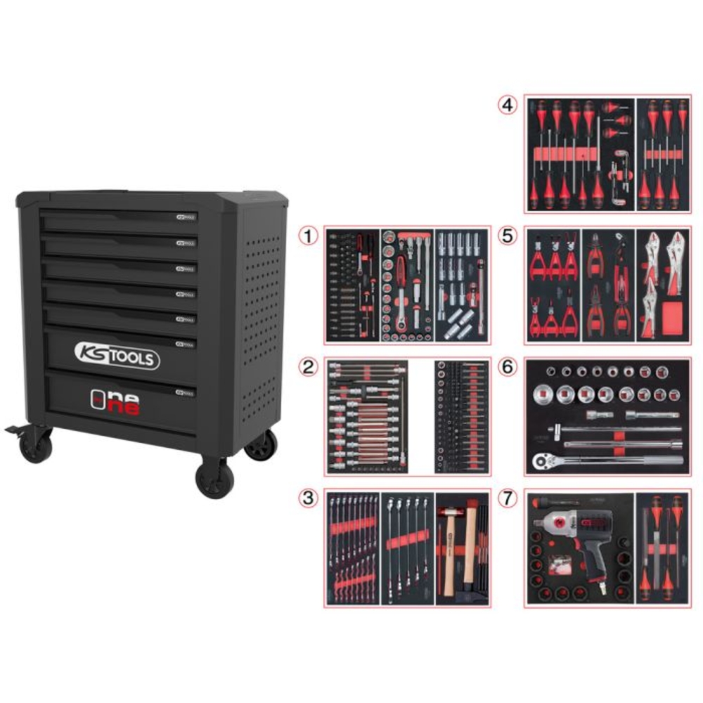 Servante One by One 7 tiroirs &eacute;quip&eacute;e de 337 outils KS TOOLS - 823.7337F