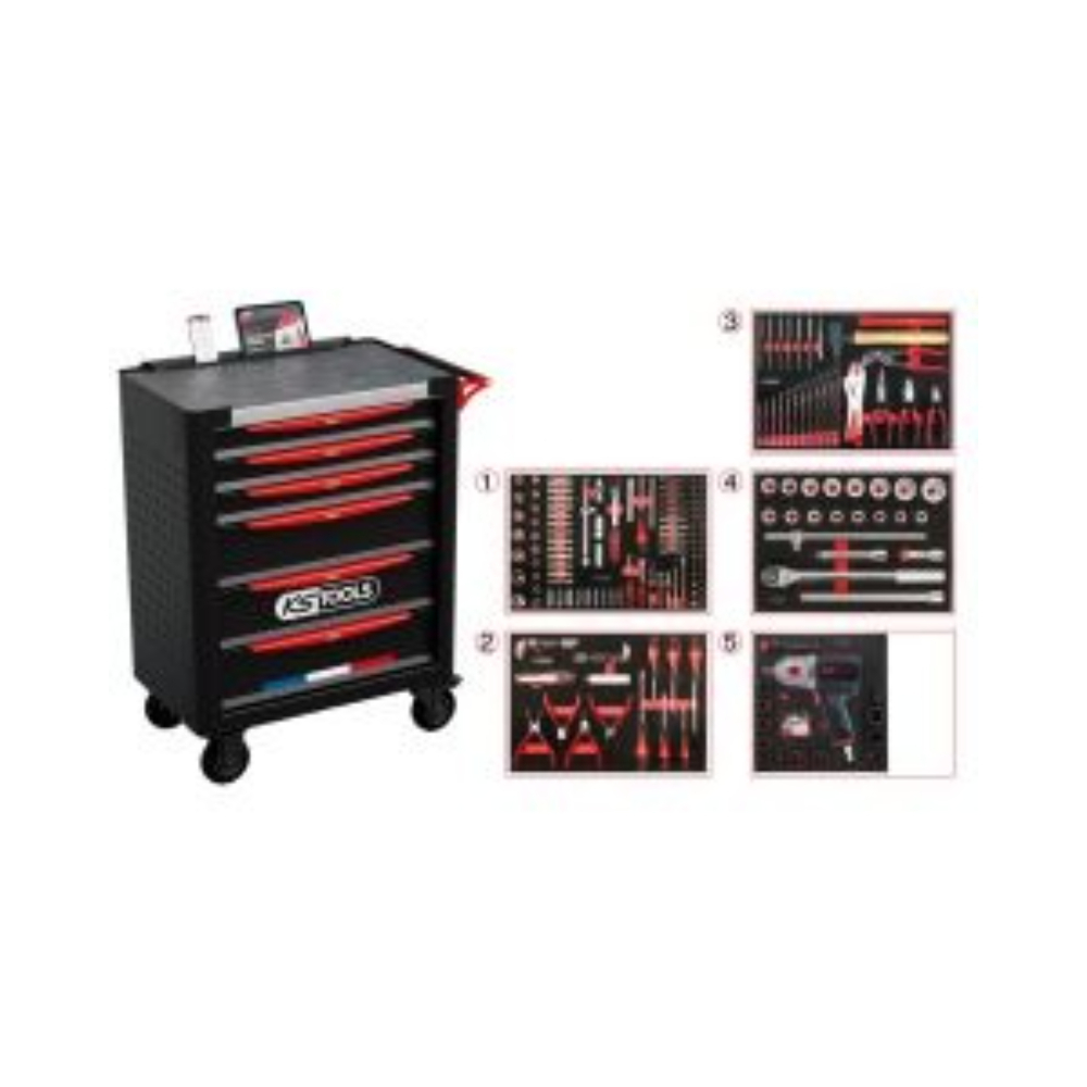 Servante d'atelier 6 tiroirs équipée de 298 outils PL KS TOOLS - 824.6298F