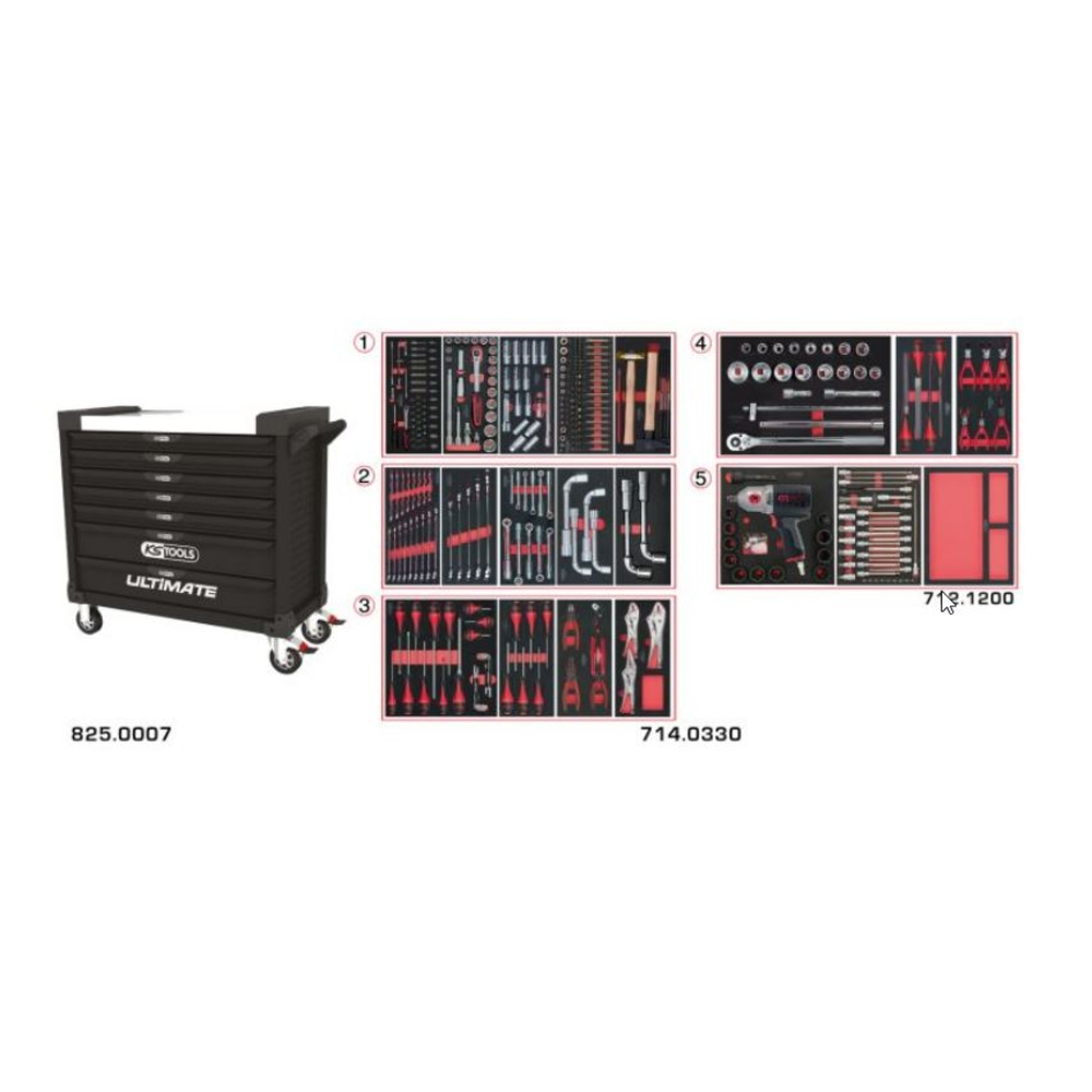 Servante ULTIMATE XL noire 7 tiroirs équipée de 354 outils KS TOOLS - 825.7331