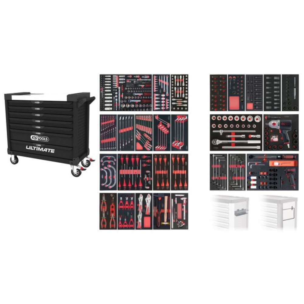Servante ULTIMATE XL 7 tiroirs noire &eacute;quip&eacute;e de 501 outils KS TOOLS - 825.7501
