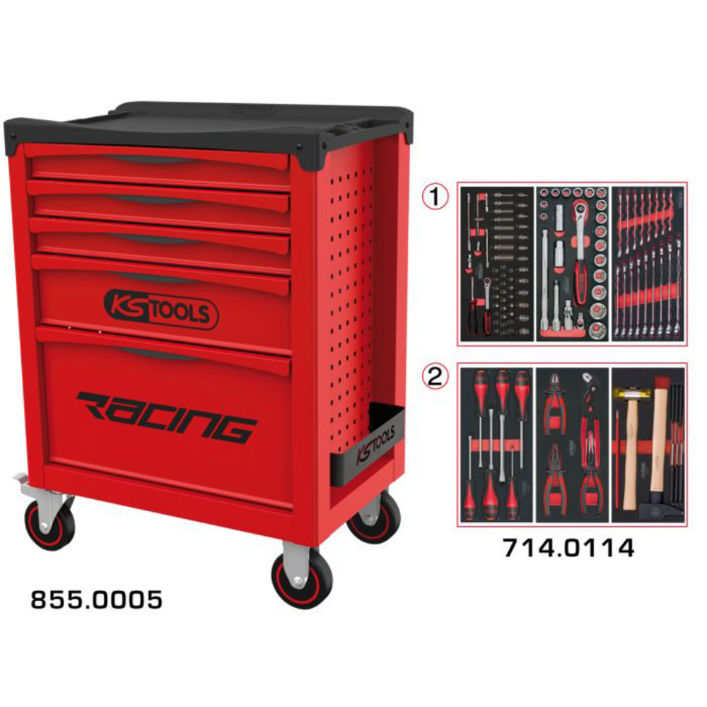 Servante RACING 5 tiroirs équipée de 114 outils KS TOOLS - 855.5114