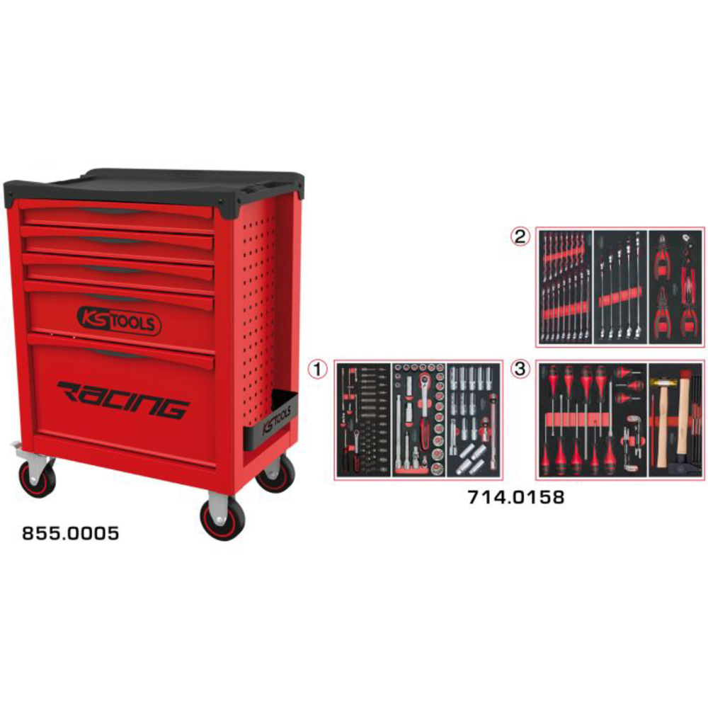 Servante RACING 5 tiroirs équipée de 158 outils KS TOOLS - 855.5158