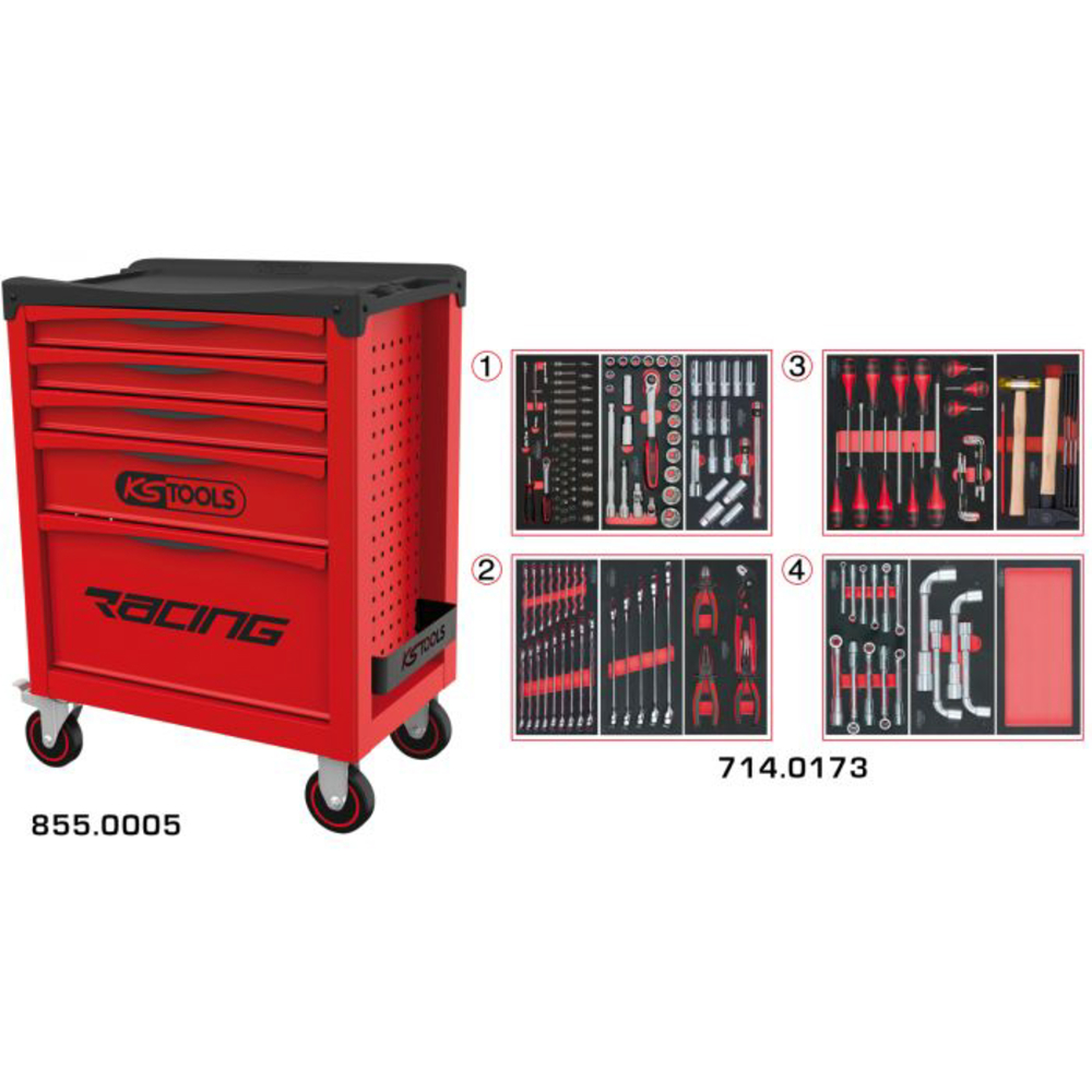 Servante RACING 5 tiroirs équipée de 173 outils KS TOOLS - 855.5173