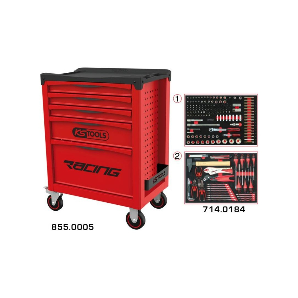 Servante d'atelier RACING KS TOOLS 5 tiroirs équipée de 184 outils - 855.5184 KS TOOLS - 855.5184