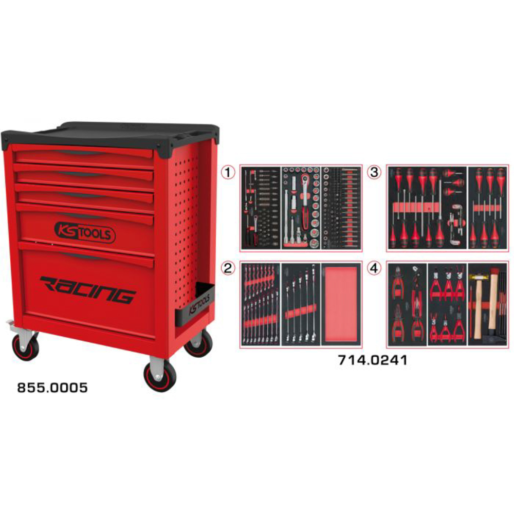 Servante RACING 5 tiroirs équipée de 241 outils KS TOOLS - 855.5241