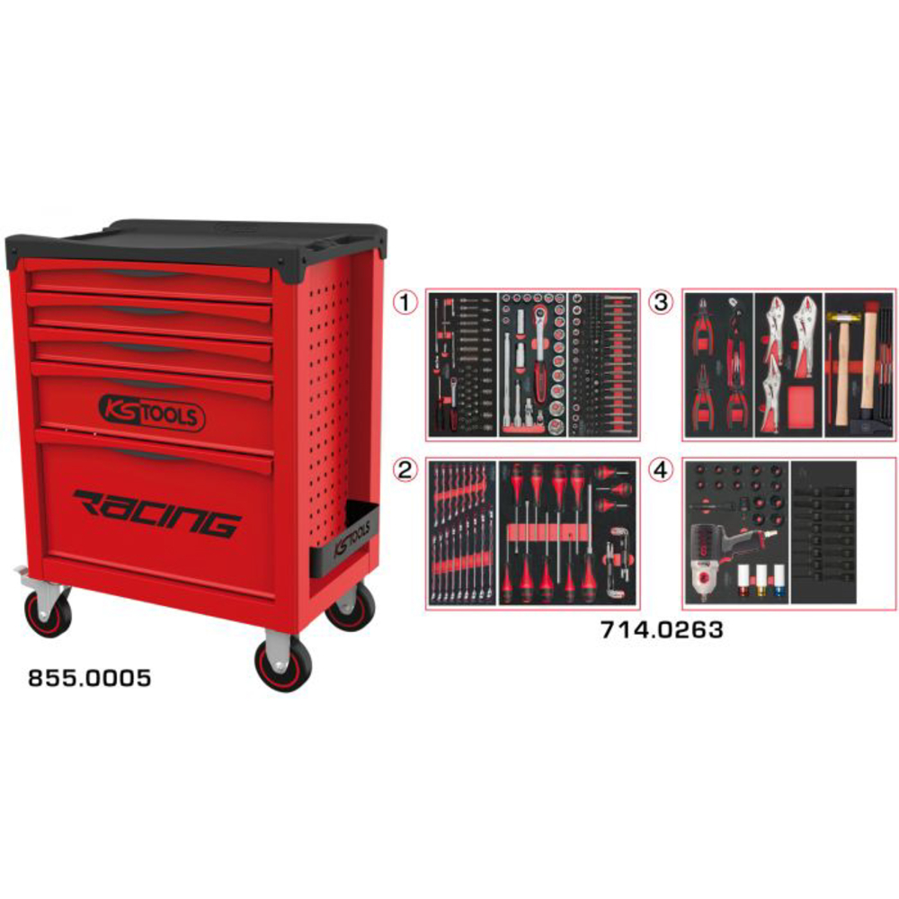 Servante RACING 5 tiroirs équipée de 263 outils KS TOOLS - 855.5263