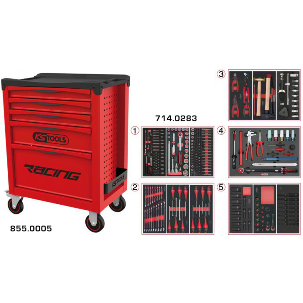 Servante RACING 5 tiroirs équipée de 283 outils KS TOOLS - 855.5283