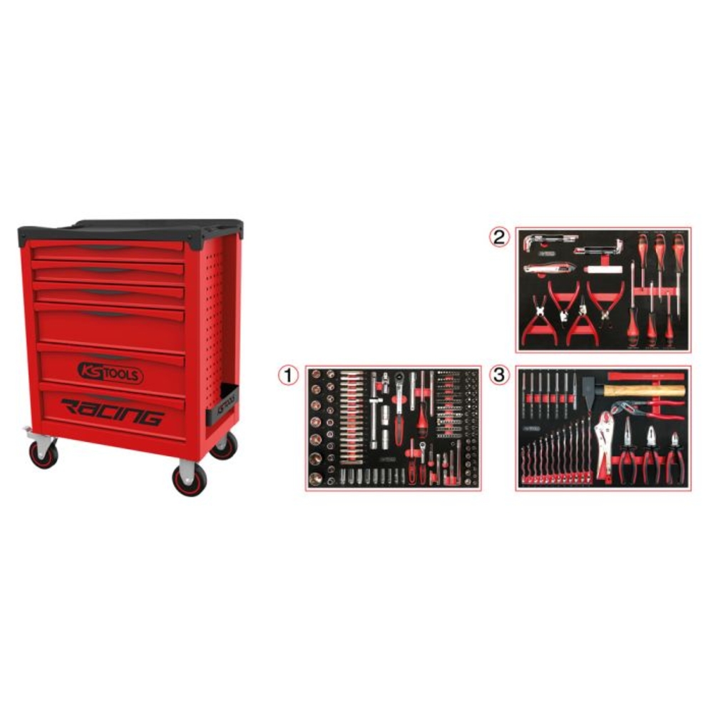 Servante RACING 6 tiroirs &eacute;quip&eacute;e de 264 outils KS TOOLS - 855.6134